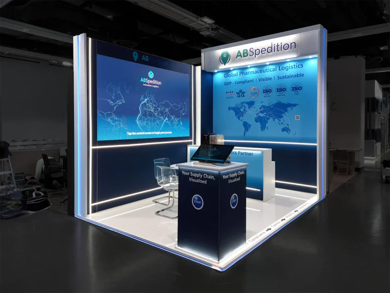 Exhibition stand at LogiPharma 2026 in Vienna, Austria