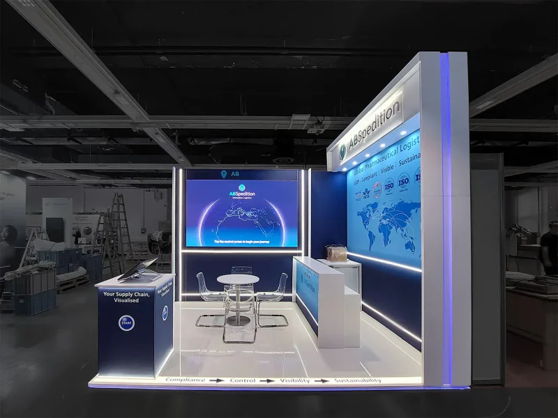 Exhibition booth at LogiPharma 2026 in Vienna, Austria