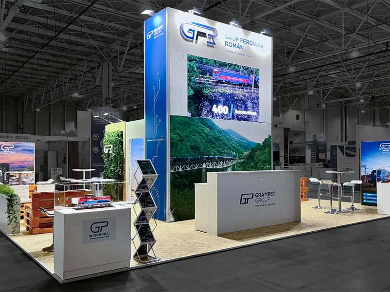 Exhibition stand construction in Bucharest for Grampet
