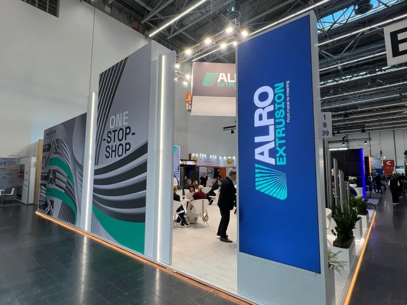 ONE-STOP-SHOP corner with illuminated ALRO EXTRUSION column, Hall 1, ALUMINIUM 2026