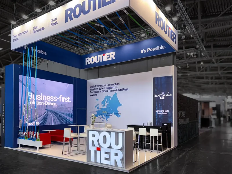 Exhibition stand construction at transport logistic munich for ROUTIER